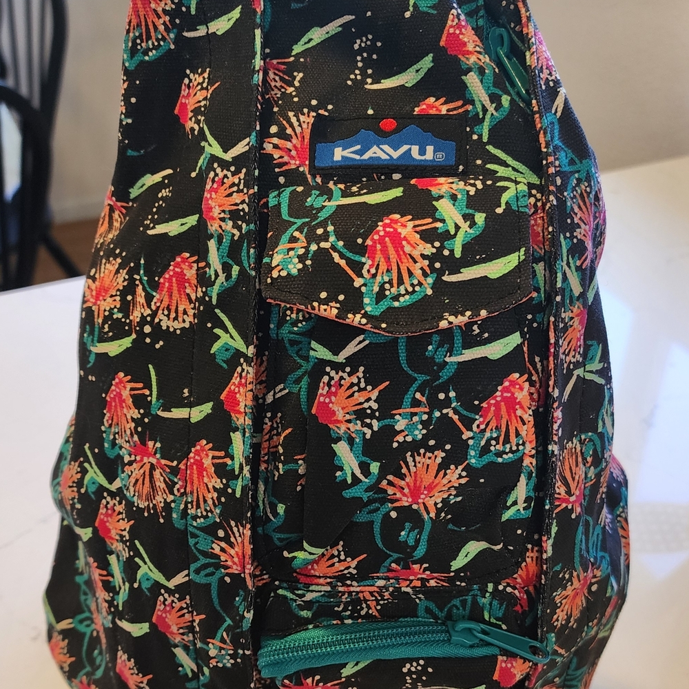 KAVU Black Backpack with Floral Pattern